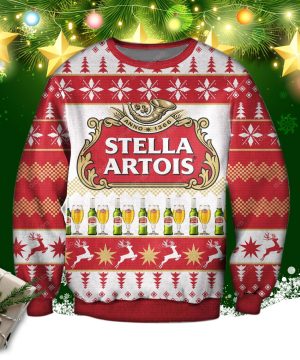 Stella Artois Beer Glass And Bottles Pattern Christmas 3D Sweater