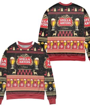 Stella Artois Beer Reindeer Pattern Christmas 3D Sweater