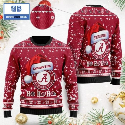 Alabama Crimson Tide NCAA Santa Claus Hat Ho Ho Ho 3D Custom Name Ugly Christmas Sweater