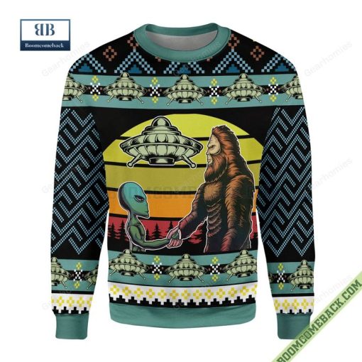 Alien & Sasquatch But Stuff Ugly Christmas Sweater