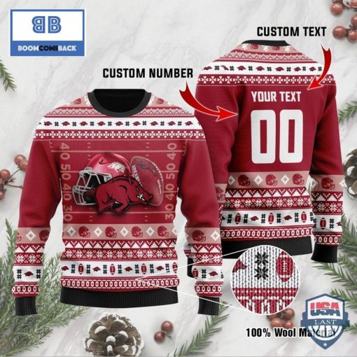 Arkansas Razorbacks Custom Name And Number Christmas Ugly Sweater