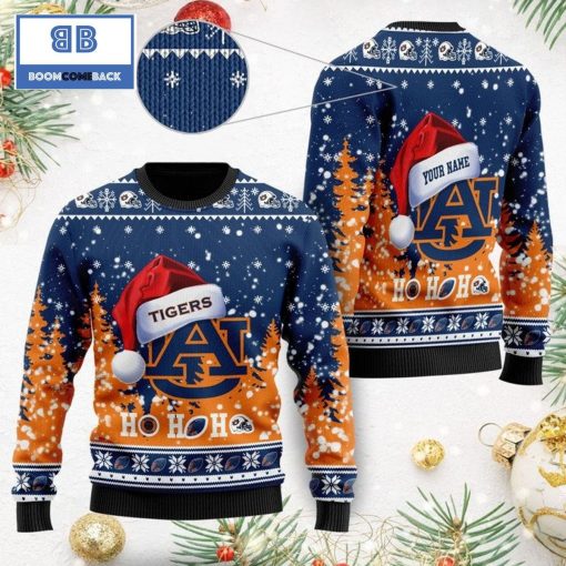 Auburn Tigers Santa Claus Hat Ho Ho Ho 3D Custom Name Ugly Christmas Sweater