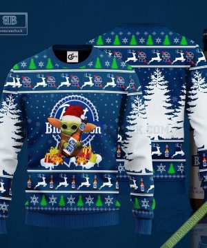 Baby Yoda Hug Pabst Blue Ribbon Ugly Christmas Sweater