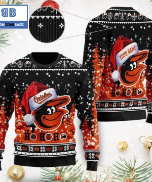 Baltimore Orioles Santa Claus Hat Ho Ho Ho 3D Custom Name Ugly Christmas Sweater