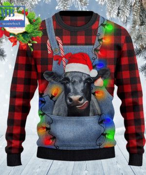 Black Angus Denim Bib Overalls Ugly Christmas Sweater