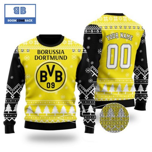 Borussia Dortmund Custom Name And Number 3D Ugly Christmas Sweater