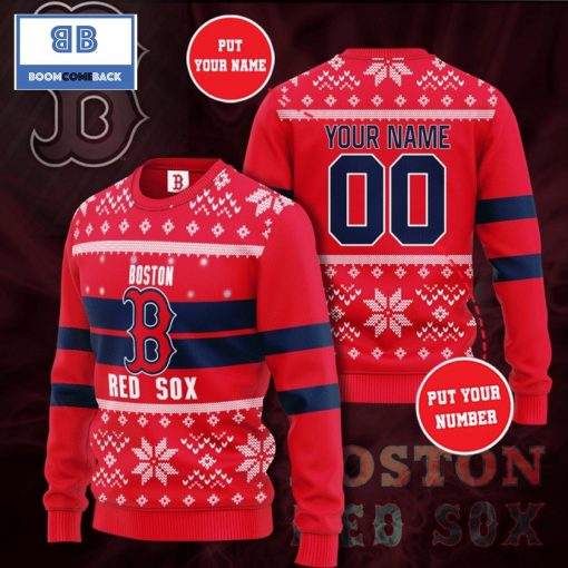 Boston Red Sox MLB Custom Name And Number Christmas Ugly Sweater