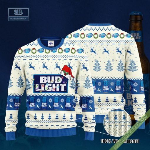 Bud Light Santa Hat Christmas Ugly Christmas Sweater Hoodie Zip Hoodie Bomber Jacket