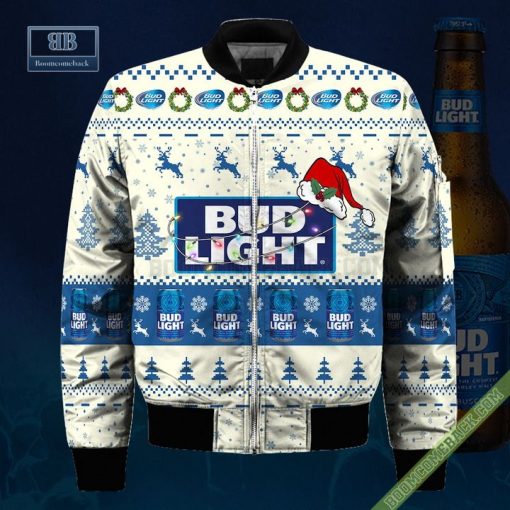 Bud Light Santa Hat Christmas Ugly Christmas Sweater Hoodie Zip Hoodie Bomber Jacket