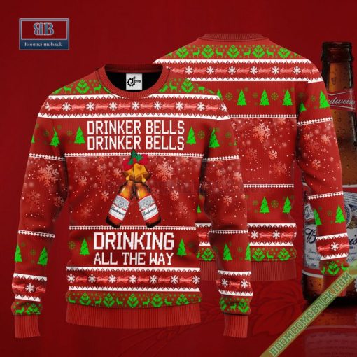 Budweiser Drinker Bells Drinker Bells Drinking All The Way Ugly Christmas Sweater