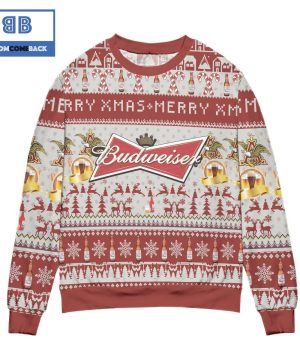 Budweiser Reindeer And Snowflake Pattern Christmas 3D Sweater