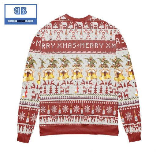 Budweiser Reindeer And Snowflake Pattern Christmas 3D Sweater