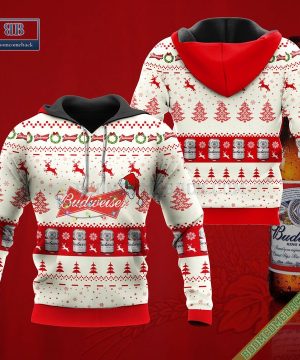 Budweiser Santa Hat Christmas Ugly Christmas Sweater Hoodie Zip Hoodie Bomber Jacket