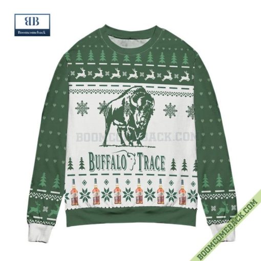 Buffalo Trace Kentucky Straight Bourbon Whiskey Reindeer Pine Tree Pattern Ugly Christmas Sweater