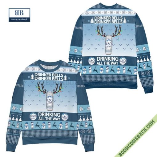 Busch Light Drinker Bells Drinking All The Way Ugly Christmas Sweater