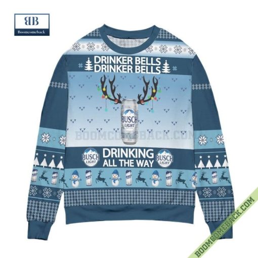 Busch Light Drinker Bells Drinking All The Way Ugly Christmas Sweater