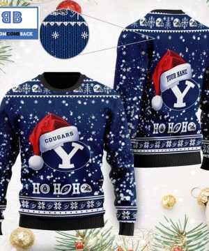 BYU Cougars NCAA Santa Claus Hat Ho Ho Ho 3D Custom Name Ugly Christmas Sweater