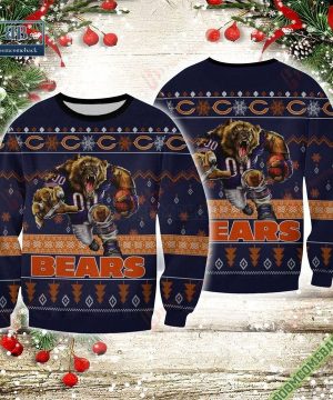 Chicago Bears Staley Da Bear Mascot Rushing Ugly Sweater