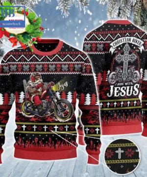 Christian Biker I Ride With Jesus Ugly Christmas Sweater