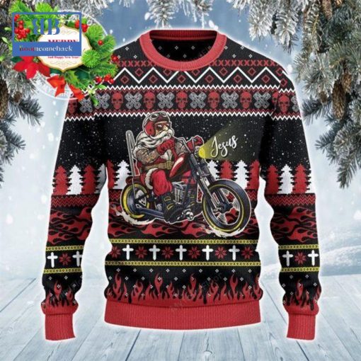 Christian Biker I Ride With Jesus Ugly Christmas Sweater