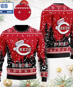 Cincinnati Reds Santa Claus Hat Ho Ho Ho 3D Custom Name Ugly Christmas Sweater