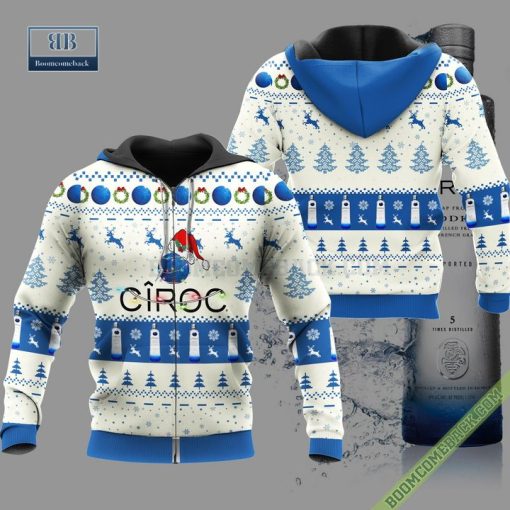 CIROC Santa Hat Christmas Ugly Christmas Sweater Hoodie Zip Hoodie Bomber Jacket