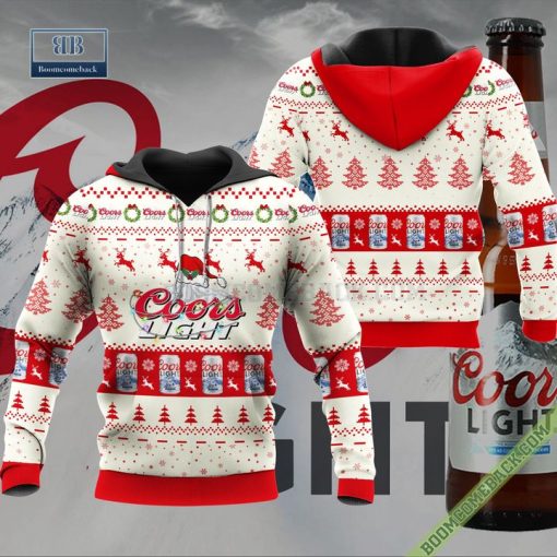 Coors Light Santa Hat Christmas Ugly Christmas Sweater Hoodie Zip Hoodie Bomber Jacket