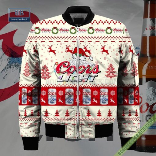 Coors Light Santa Hat Christmas Ugly Christmas Sweater Hoodie Zip Hoodie Bomber Jacket