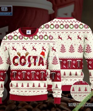 Costa Coffee Santa Hat Christmas Ugly Christmas Sweater Hoodie Zip Hoodie Bomber Jacket