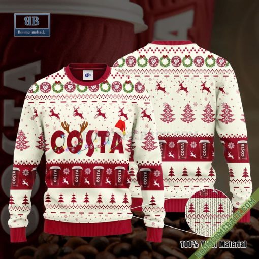 Costa Coffee Santa Hat Christmas Ugly Christmas Sweater Hoodie Zip Hoodie Bomber Jacket