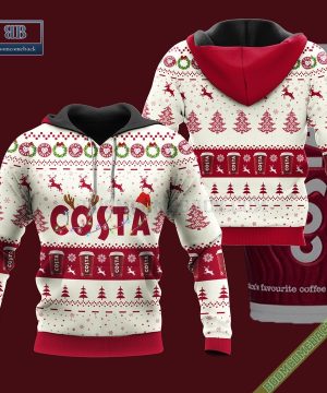 Costa Coffee Santa Hat Christmas Ugly Christmas Sweater Hoodie Zip Hoodie Bomber Jacket