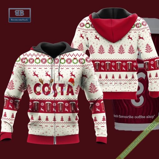 Costa Coffee Santa Hat Christmas Ugly Christmas Sweater Hoodie Zip Hoodie Bomber Jacket