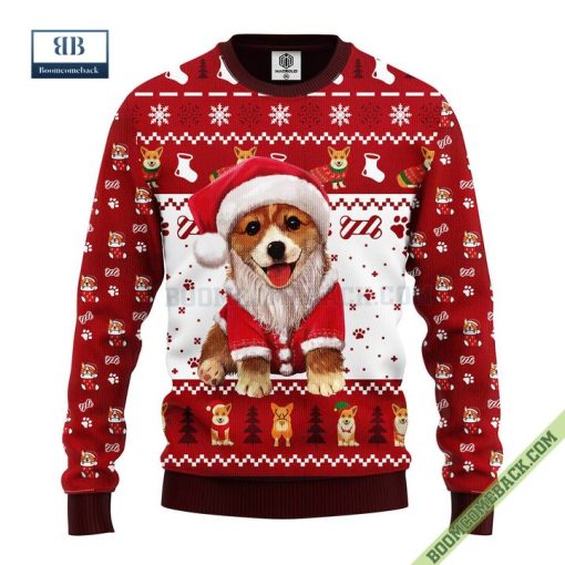 Cute Corgi With Santa Hat Christmas Ugly Sweater