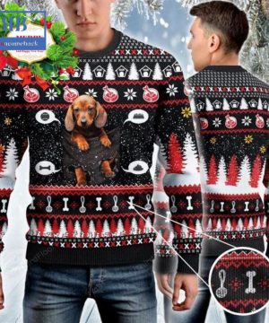 dachshund baby in pocket ugly christmas sweater 5 A25sS