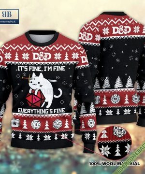 D&D Dragon Cat It’s Fine Everything Fine Ugly Christmas Sweater