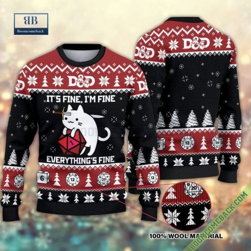 D&D Dragon Cat It’s Fine Everything Fine Ugly Christmas Sweater