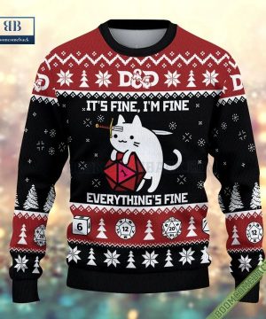 D&D Dragon Cat It’s Fine Everything Fine Ugly Christmas Sweater