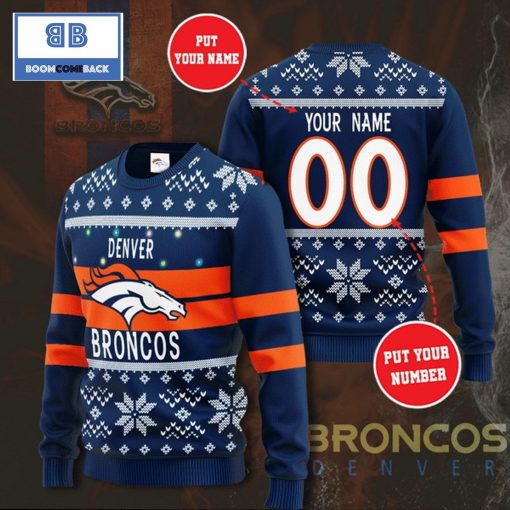 Denver Broncos NFL Custom Name And Number Christmas Ugly Sweater