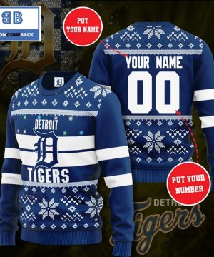 Detroit Tigers MLB Custom Name And Number Christmas Ugly Sweater