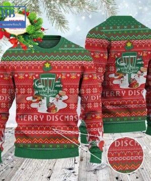 Disc Golf Merry Discmas Red Ugly Christmas Sweater