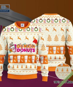 Dunkin Donuts Santa Hat Christmas Ugly Christmas Sweater Hoodie Zip Hoodie Bomber Jacket