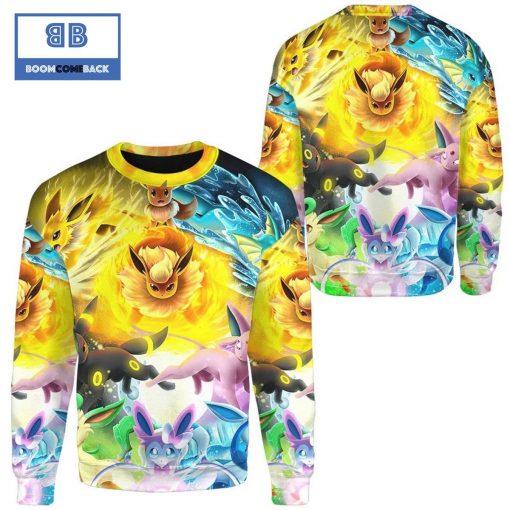 Eevee Colorful Pokemon Anime Christmas 3D Sweatshirt