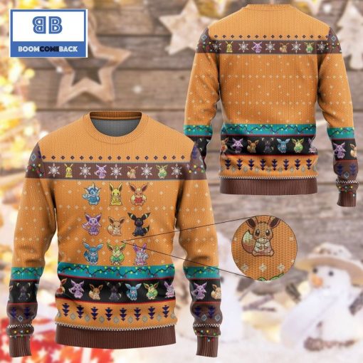 Eevee Evolution Pokemon Anime Custom Imitation Knitted Ugly Christmas Sweater