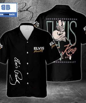 Elvis Presley King Of Rock And Roll Black Hawaiian Shirt