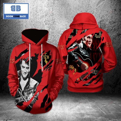 Elvis Presley With Guitar Red 3D Hoodie