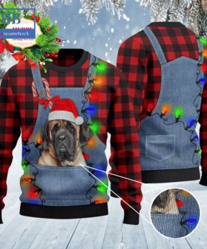 English Mastiff Denim Bib Overalls Ugly Christmas Sweater