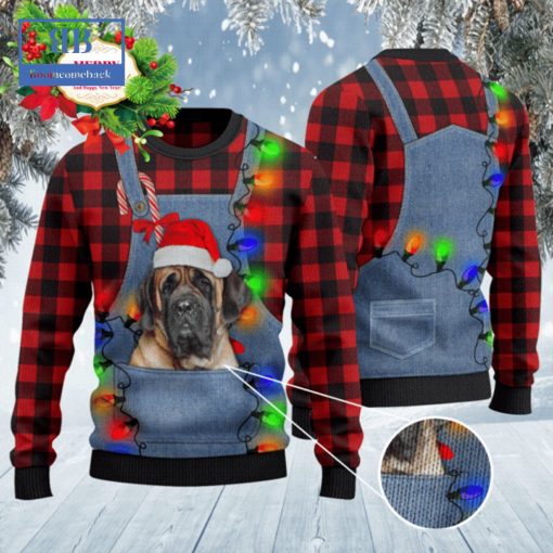 English Mastiff Denim Bib Overalls Ugly Christmas Sweater