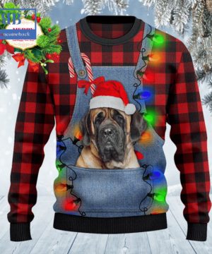 English Mastiff Denim Bib Overalls Ugly Christmas Sweater