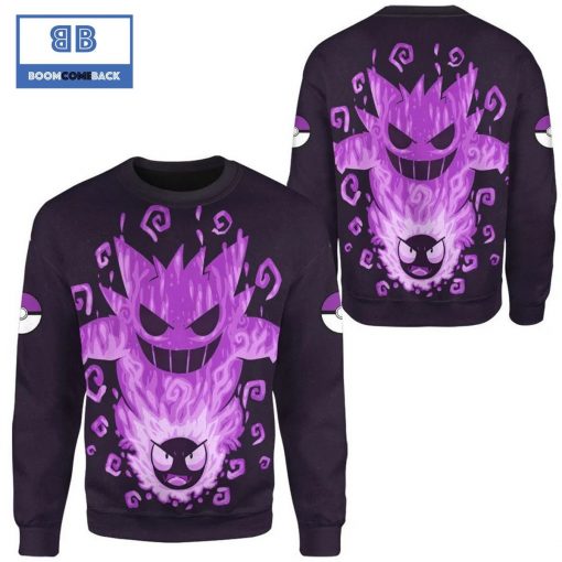 Evolve Gastly Within Gengar Pokemon Anime Christmas 3D Sweatshirt