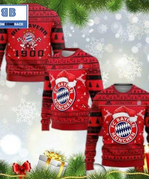 FC Bayern Muchen Logo Santa Claus Hat 3D Christmas Ugly Sweater